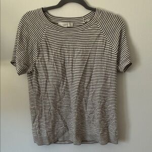 LOFT Women's Black and White Striped Crew Neck Sweater